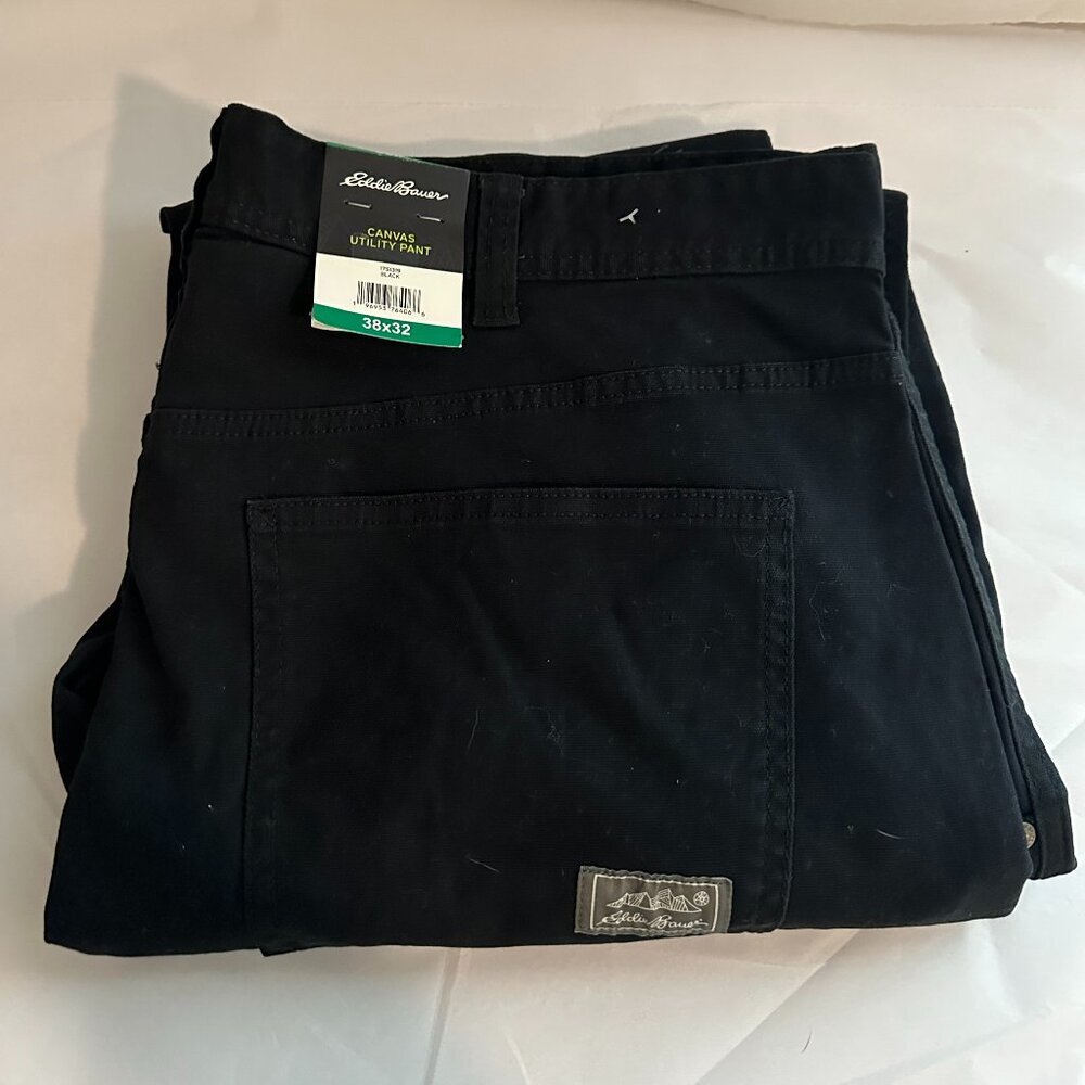 Eddie Bauer Men's Canvas Utility Work Pant Size 38X32 Black Straight Classic Fit